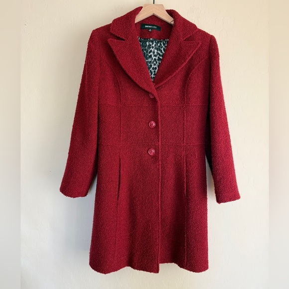 Siena Studio Faux Fur Wool Burgundy Coat Classic Car Single Button X Small XS - Picture 8 of 12